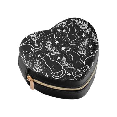 Imagem de Burbuja Caixa de joias em forma de coração de gato preto, mini estojo de viagem para mulheres e meninas, estojo portátil organizador de armazenamento para brincos, anéis, colares e pulseiras