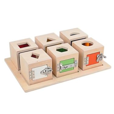 Imagem de HLS maoyi Brinquedo Montessori Fechadura e Chave, Cubo Atividades Madeira para Crianças Brinquedo Caixa Fecho Ocupada Brinquedo Educativo para Habilidades Motoras Finas
