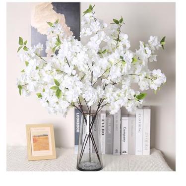 Imagem de Riymusry 3 ramos artificiais de flor de cerejeira – hastes de flores de pêssego sintético de seda rosa com folhas, plantas falsas para vaso, casa, casamento, exterior, primavera, jardim, decoração