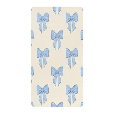 Imagem de Blueangle Lençol de berço padrão para berço infantil - Lençóis de algodão macio e respirável com laço azul (315)