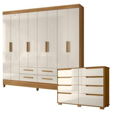 Imagem de Conjunto Quarto Moval 2 Pecas 8 Portas 4 Gavetas Guarda Roupa e Comoda 8 Gavetas