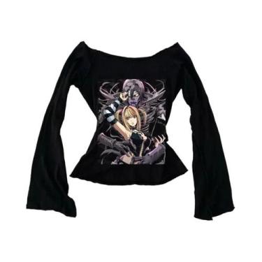 Imagem de Camiseta Gótica Punk Slim off Shoulder Y2K Streetwear Baby Tee Estétic