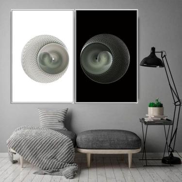 Imagem de Conjunto 2 Telas Fractal Preto E Branco Com Moldura 90X60Cm