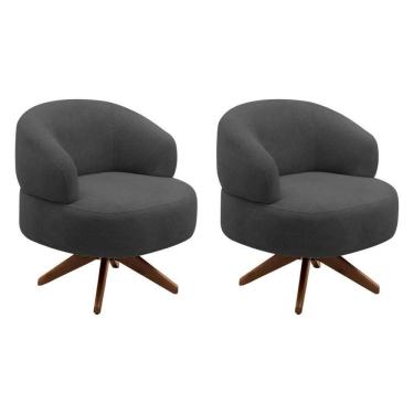 Imagem de Kit 02 Poltronas Decorativas Orgânicas Living Have Base Giratória Bouclê Grafite - Desk Design