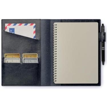 Imagem de Capa fólio de couro vegano compatível com notebooks inteligentes, cadernos e diários – suporte de caneta ajustável, bolsos organizadores de arquivos, porta-cartões de crédito/negócios (azul meia-noite), Executive Size