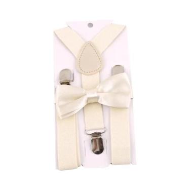 Imagem de Conjunto De Gravata Borboleta Infantil De Cor Sólida Com Suspensórios 
