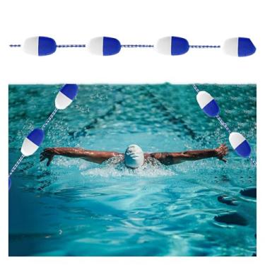 Imagem de Corda divisória de segurança para piscina, marcador de boia de linha flutuante de nylon de 16,5 m para natação, separador de faixa de água em azul e branco, ideal para segurança e visibilidade
