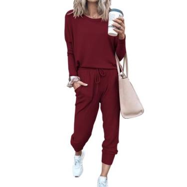 Imagem de Conjunto de Moletom PRETTYGARDEN Feminino 2 Peças Jogger Vinho Vermelh