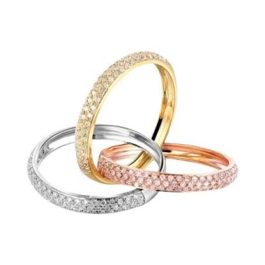 Imagem de Anel De Luxo Com Três Círculos E Zircônias Pavê Em Ouro, Ouro Rosê E P