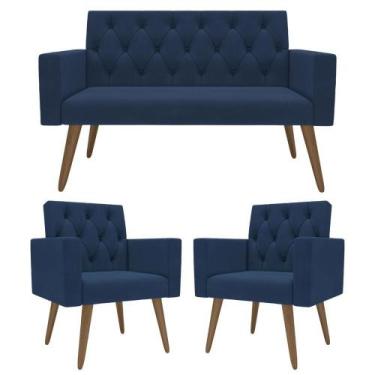 Imagem de Sofá 2 Lugares + 2 Poltronas Decorativas Para Sala, Recepção - Móveis 