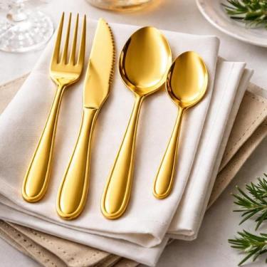 Imagem de Faqueiro Inox Positano Dourado 24 Peças Gastro Luxo - Lyor