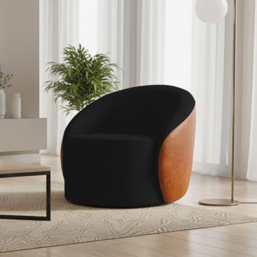 Imagem de Poltrona Sala Orgânica Lua Fixa Sintético PU Corino Preto Marrom D'Rossi