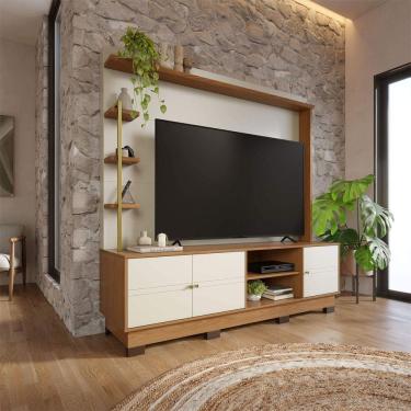 Imagem de Estante para TV Até 70 Polegadas Paraná 3 Portas Off White Matte/Freijó - Colibri