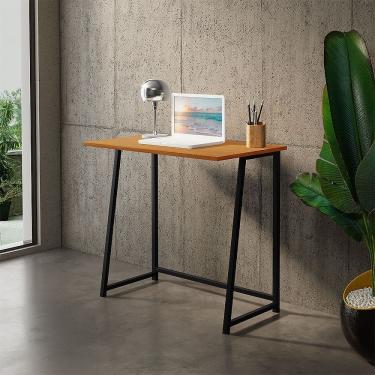 Imagem de Mesa Aparador Dobrável Industrial Pé de Ferro Preto Tampo Canela para Home Office - Canela