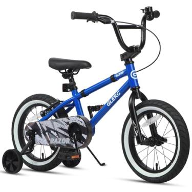 Imagem de Glerc Bicicleta infantil para crianças de 3 a 5 anos, bicicleta infantil estilo BMX de 35 cm com rodas de treinamento, bicicleta para meninos para crianças e crianças, azul