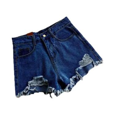 Imagem de Shorts Jeans Femininos De Cintura Alta E Perna Larga, Moda Coreana, Es