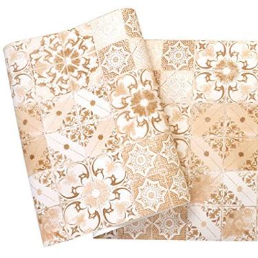 Imagem de WSWJDW Grade geométrica 3D papel de parede adesivos de parede PVC impressos à prova d'água retro papel de parede ladrilhos de decoração de sala de estar papel, 2,53 cm x 10 m