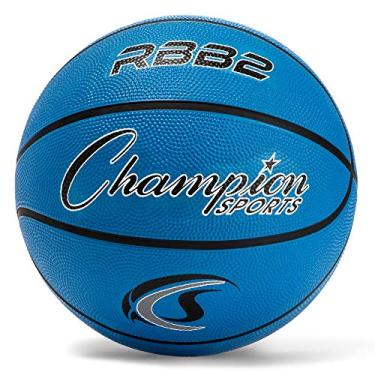 Imagem de Champion Sports Basquete de borracha júnior resistente - Bola profissional para interior e exterior - Equipamento premium para educação física (tamanho 5, azul)