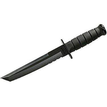 Imagem de KA-BAR Faca de lâmina fixa Tanto semi-serrilhada 20 cm Ponta Tanto parcialmente serrilhada 1095 Cro-Van Black Powder Coat Blade Kraton Handle Black