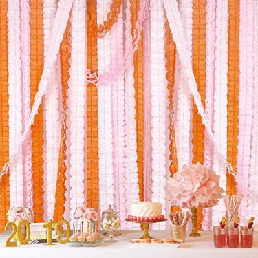 Imagem de MerryNine Flâmulas de festa, 6 peças, 3,6 m, cada guirlanda reutilizável de flores de papel trevo de quatro folhas para festa, decoração de casamento (rosa branco-laranja)