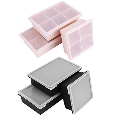 Imagem de Bandejas de gelo, 3 bandejas de cubo de gelo de silicone com tampa removível resistente a derramamentos, moldes de cubo de gelo flexíveis para bebidas geladas, coquetéis de uísque (oink)
