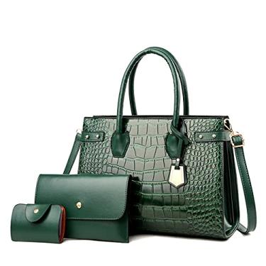Imagem de Bolsas e Bolsas de Couro PU Crossbody para Mulheres Moda Crocodilo Padrão Top Handle Satchel Purse Set 3 pçs, Verde