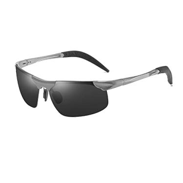 Imagem de Bestgift Óculos de sol masculinos metálicos de meia armação para ciclismo esportivo polarizado, Armação cinza preta, 152MM