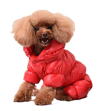 Imagem de Yajun Casaco de jaqueta de cachorro à prova de vento roupa de neve aconchegante animais de estimação ao ar livre impermeável cães manter roupas quentes, vermelho, PP