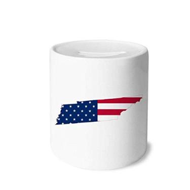 Imagem de DIYthinker Tennessee USA Map Stars Stripes Flag Shape Money Box Saving Banks Ceramic Coin Case Kids Adults