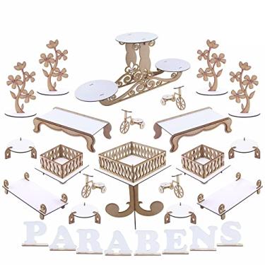 Imagem de Kit Decoração de Festa Provençal MDF Branco 28 Peças - Suporte Triplo Cinzelado - 928-LP25