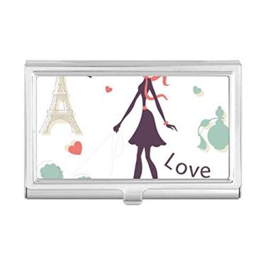 Imagem de Porta-cartões de visita da Torre Eiffel Paris Lady França com porta-cartões