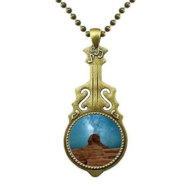 Imagem de DIYthinker Colar com pingente de música de guitarra antiga com motivo de arte em deco, azul e terra vermelha