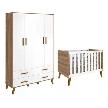 Imagem de Quarto Infantil Retrô Ayla com Guarda Roupa e Berço - Reller Móveis