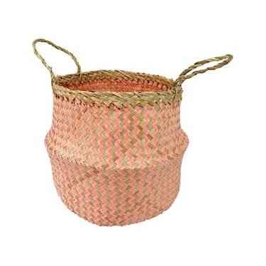 Imagem de Cesta Redonda L’Hermitage Mundi em Fibra Natural com Alças Rosa – 22 cm