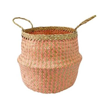 Imagem de Cesta Redonda L’Hermitage Mundi em Fibra Natural com Alças Rosa – 26 cm