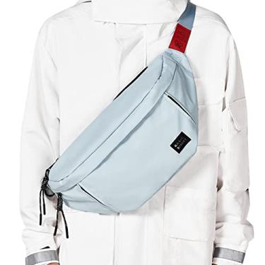 Imagem de Pochete transversal feminina – bolsa de cinto com alça ajustável para viagens, esportes, corrida, caminhada, caminhada, B - azul claro (com 5 bolsos com zíper), Large, Tendência