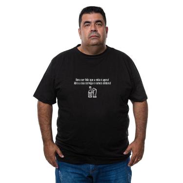 Imagem de Camiseta Masculina Plus Size Algodao Frase Engraçada Com Abridor De Garrafa Integrado