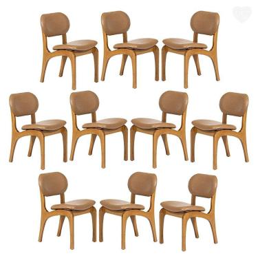 Imagem de Kit 10 Cadeiras de Jantar Estofada Rafine Madeira Castanho Impermeável Marrom