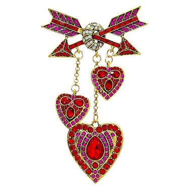 Imagem de Muloo Broche retrô de seta de coração de cupido para mulheres cristal amor coração borlas broche broche de festa de casamento acessórios de roupas joias, Liga metálica, strass