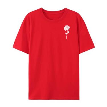Imagem de Camiseta com estampa rosa para homens e mulheres Rose Funny Graphic camiseta para amigos para o amor, Vermelho, XXG