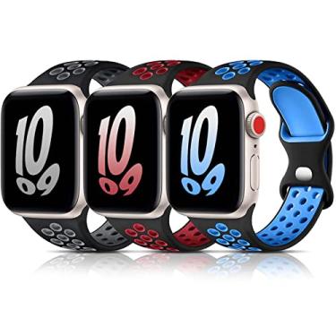 Imagem de Bandkids Pacote com 3 pulseiras arco-íris compatíveis para crianças Apple Watch Band Boy Girl, pulseira respirável de silicone macio para Apple Watch Series 8/7/6/5/4/3/2/1/SE 38 mm 40 mm 41 mm e 42 mm 44 mm 45 mm