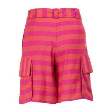 Imagem de Bermuda Open Linho Listrada Com Cinto Feminina-Feminino