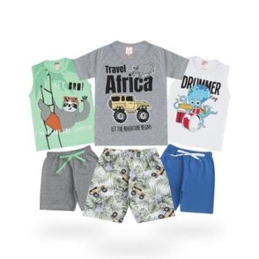 Imagem de Kit 6 Roupa Infantil Masculino Atacado 3 Blusas/Regatas + 3 Bermuda-Masculino