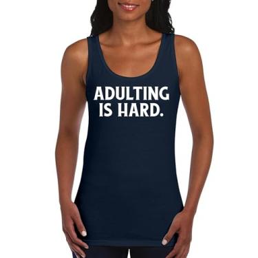 Imagem de Camiseta regata feminina Adulting is Hard Funny Adult Life Do Not recommend Humor Parenting Responsibility 18th Birthday, Azul marinho, M