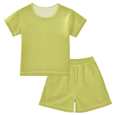 Imagem de CHIFIGNO Conjunto de 2 peças de camiseta de manga curta para meninos e meninas, conjunto de roupas de verão fofas para crianças, Mostarda, 5 Anos