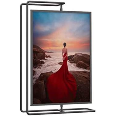 Imagem de Moldura de metal para fotos, suporte para porta-retratos giratório de dupla face A4 360 ° com capas de acrílico HD, uso duplo horizontal e vertical, lista de preços de pôsteres, suporte de e