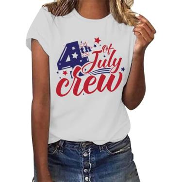Imagem de Camisetas femininas Memorial Day com bandeira americana listras estrelas EUA manga curta gola redonda camiseta básica, Branco, P