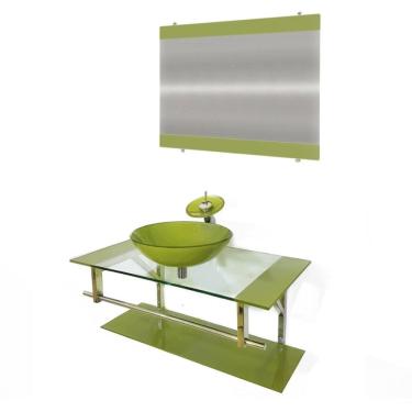Imagem de Gabinete de Vidro 90cm Inox com Cuba Redonda Verde Oliva
