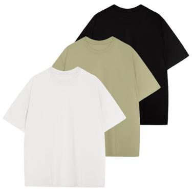 Imagem de KEEPSHOWING Camisetas masculinas de tamanho grande, leve, refrescante, macia, manga curta, casual, básica, gola redonda, Preto + verde claro + branco, P