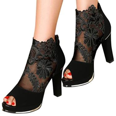 Imagem de Sandálias femininas elegantes de salto alto com salto agulha sexy Peep Toe para festas de casamento, sapatos femininos, Z02 - Preto, 6.5-7